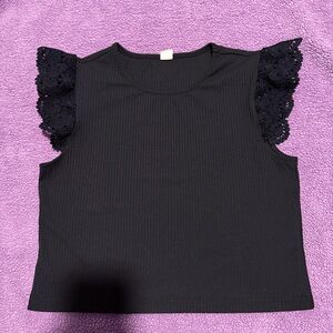 Shein Girls Black Lace Sleeve Top